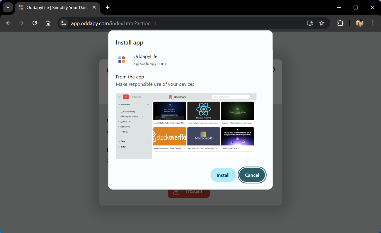 Device asking to click the Install button to start