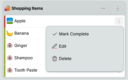 Delete one item from the shopping list