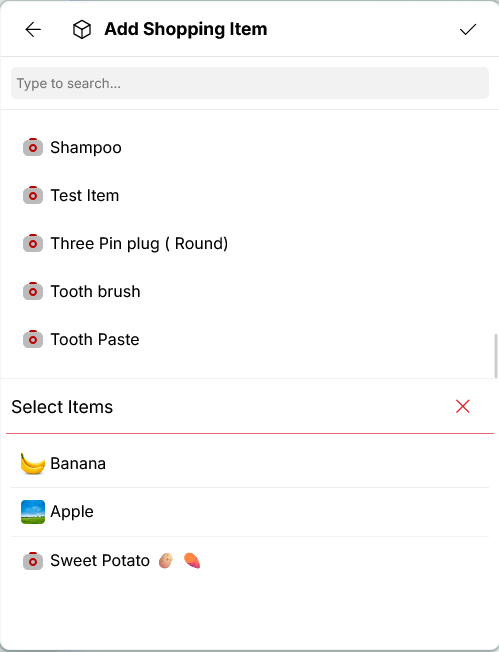 Shopping item selection form