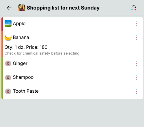 Shopping list when you are in store