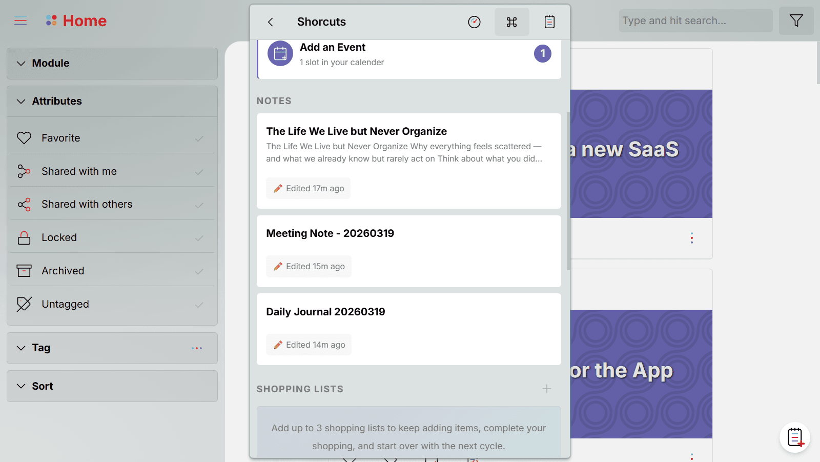 Oddapy Launch Pad Shortcuts with pinned notes showing stale and active status indicators