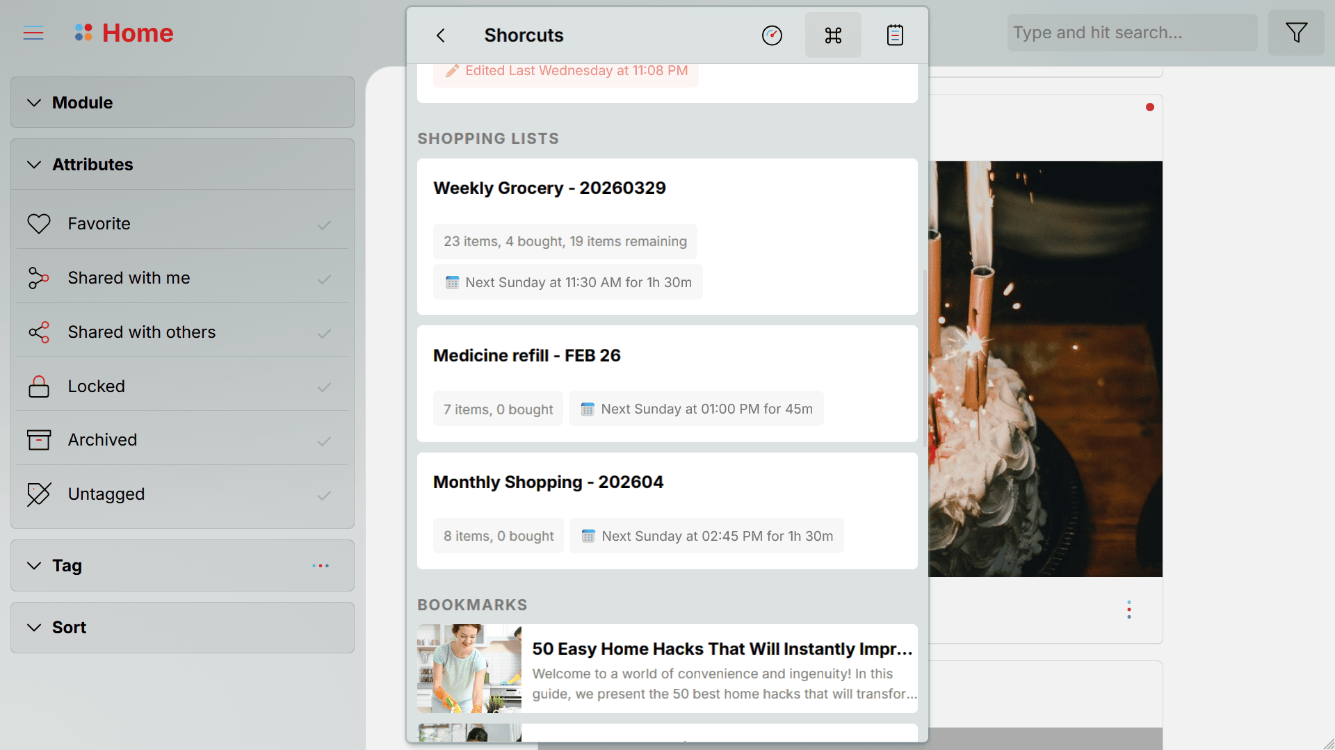 Oddapy Launch Pad — pinned shopping list